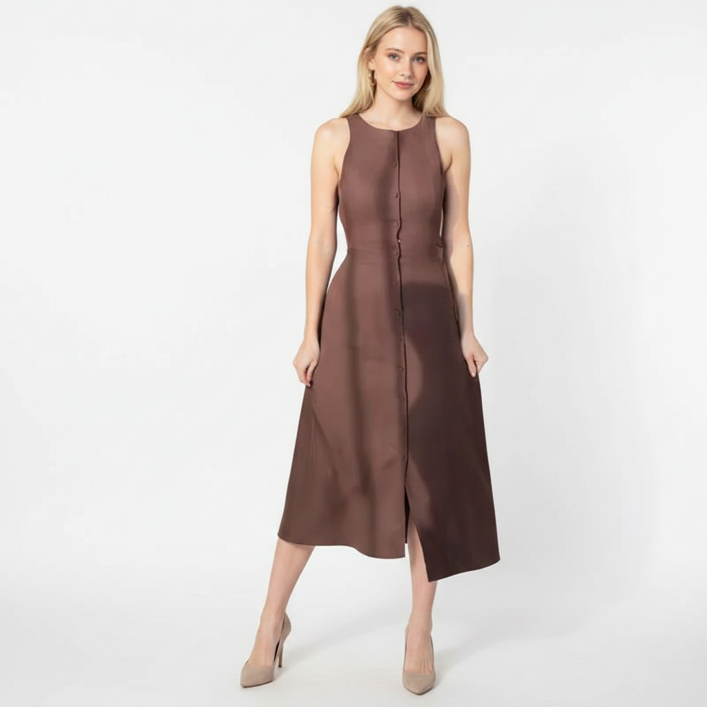 Line | Robe marron chemisée